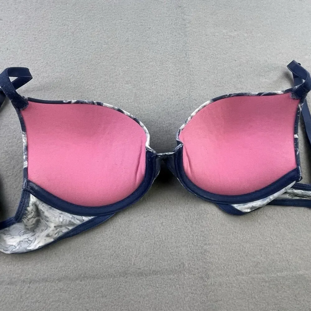 Victoria's Secret PINK T-Shirt Bra 32B Blue Tie Dye Lightly Wear Everywhere